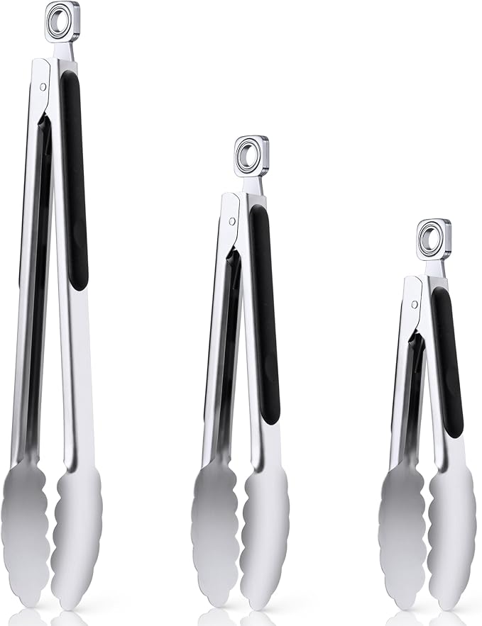 7/9/12 Inch Kitchen Tongs for Cooking, Heat Resistant Stainless Steel Tongs | Heavy Duty Metal Tongs Grilling Tongs Grill Tongs BBQ Tongs for Cooking,Grilling,BBQ/Barbecue,Food (7+9+12 inch)