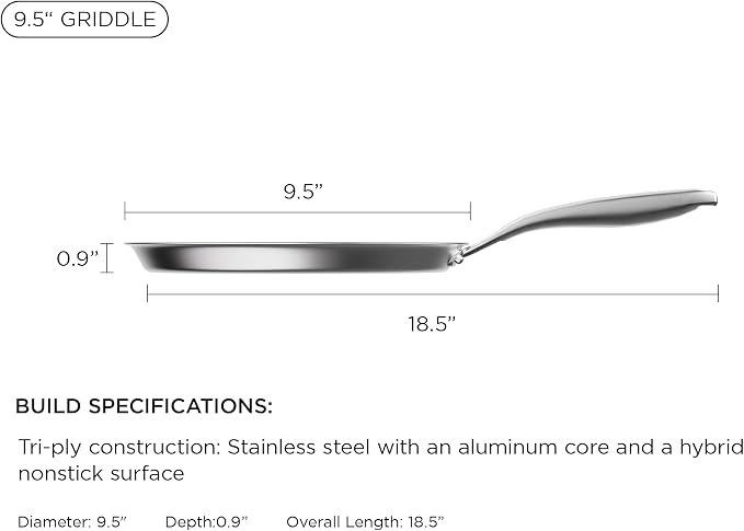 COOKER KING 9.5-inch Non-Stick Griddle, Crepe Pan for Pancakes, Tortillas | Non-Toxic Coating Comal, Dishwasher & Oven Safe, Induction Ready, Stay-Cool Handle, 3-Ply Clad Stainless Steel for Fast Heat