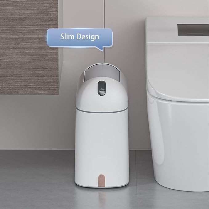 ELPHECO Bathroom Trash Can with lid 2.5 Gallon, Motion Sensor, White Golden | Waterproof Garbage Can, Automatic Waste Basket, Butterfly Lid, Plastic Garbage Bin for Bedroom and Office
