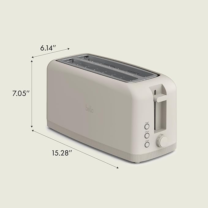 bella Fits-Anywhere™ Slim Toaster, 4 Slice Extra Long & Wide Slot, Oatmilk