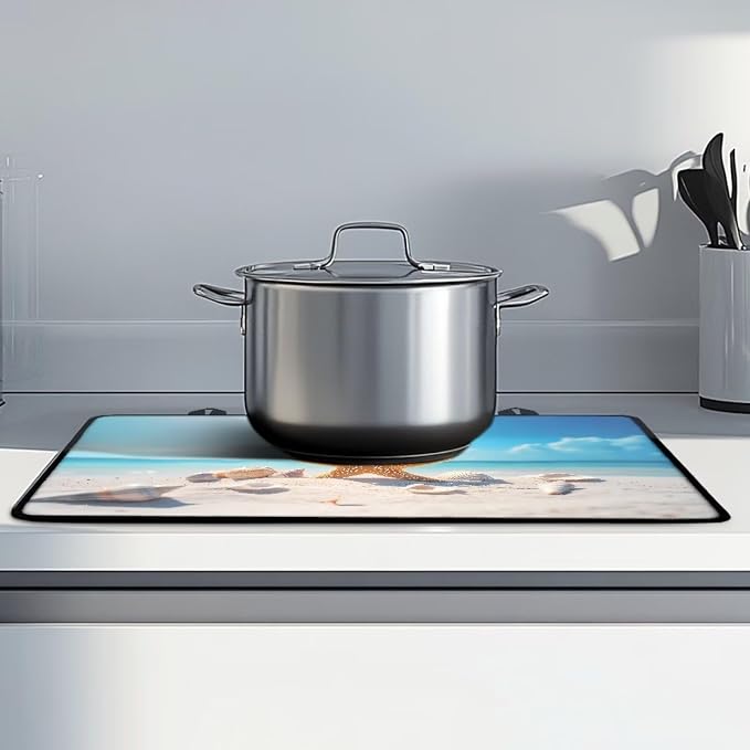 Starfish Sunglasses Pattern Stove Top Covers Seashell Beach Print Waterproof Electric Stove Cover Mat 29.18 x 20.99 inch Glass Cooktop Protector Large Coffee Machine Mat for Flat RV Range