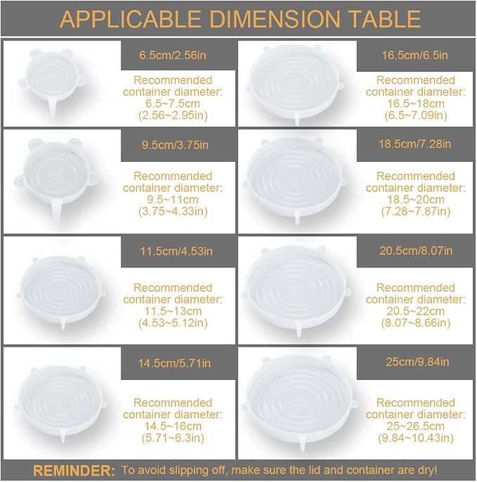 LELE LIFE 4 Pack Same Size Silicone Stretch Lids, Thicker Reusable Sturdy Silicone Container Cover, Expandable Food Storage Covers, Dishwasher and Freezer Safe, 8.07in(20.5cm)