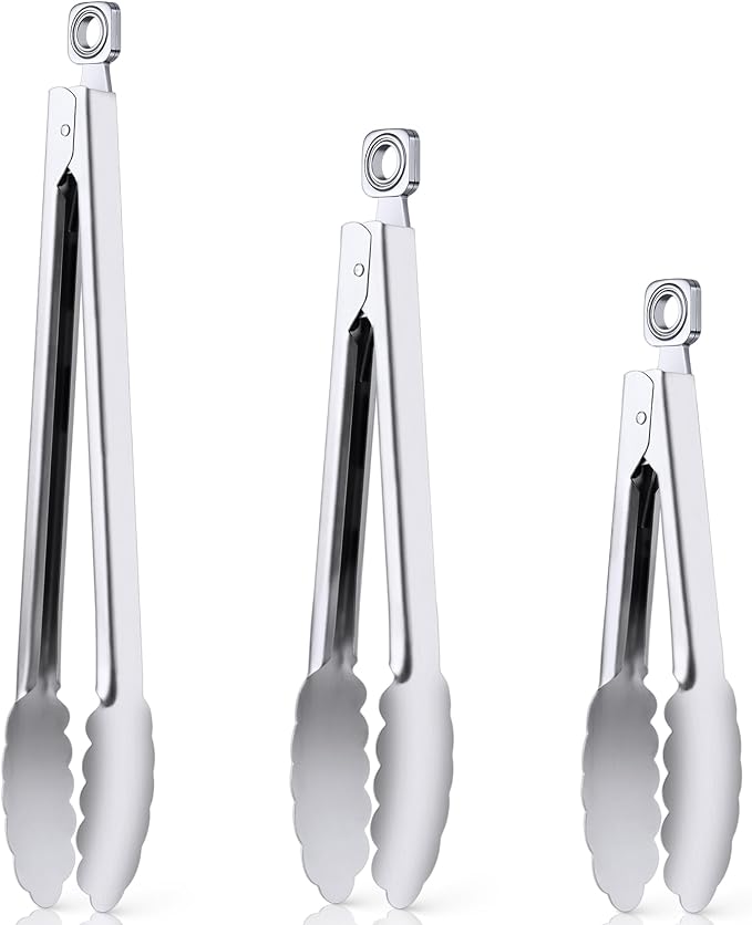 7/9/12 Inch Kitchen Tongs for Cooking, Heat Resistant Stainless Steel Tongs | Heavy Duty Metal Tongs Grilling Tongs Grill Tongs BBQ Tongs for Cooking,Grilling,BBQ/Barbecue,Food (All Metal - 7"+9"+12")