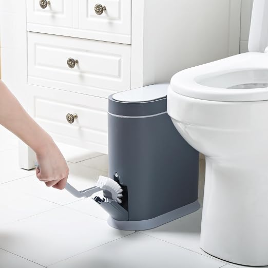 Bathroom Trash Can with Toilet Brush, 2.5 Gallon, Motion Sensor, Grey | Smart Garbage can with lid, Automatic Trash Bin, Waterproof Waste Bin, Bathroom Decor