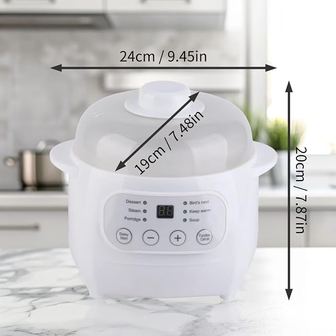1L Electric Stew Pot Slow Cookers Electric Stew Cooker Ceramic Liner with Lid Ceramic Casserole Cooking Pot for Stove Porridge Rice Soup