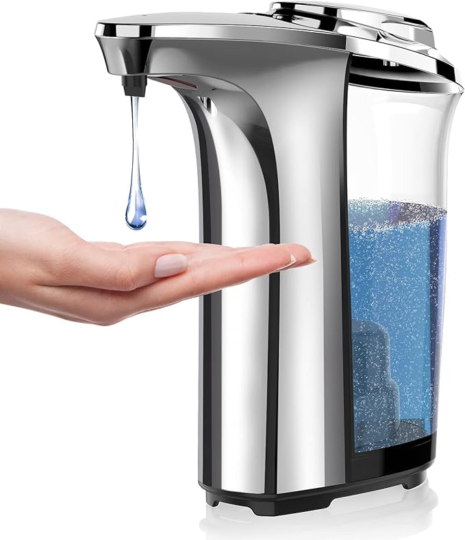 Automatic Soap Dispenser, 17oz Touchless Liquid Dish Soap Dispenser Kitchen | 500ml, Infrared Sensor, 5 Adjustable Soap Levels, Hand Dispenser for Bathroom Kitchen Sink, Battery Operated