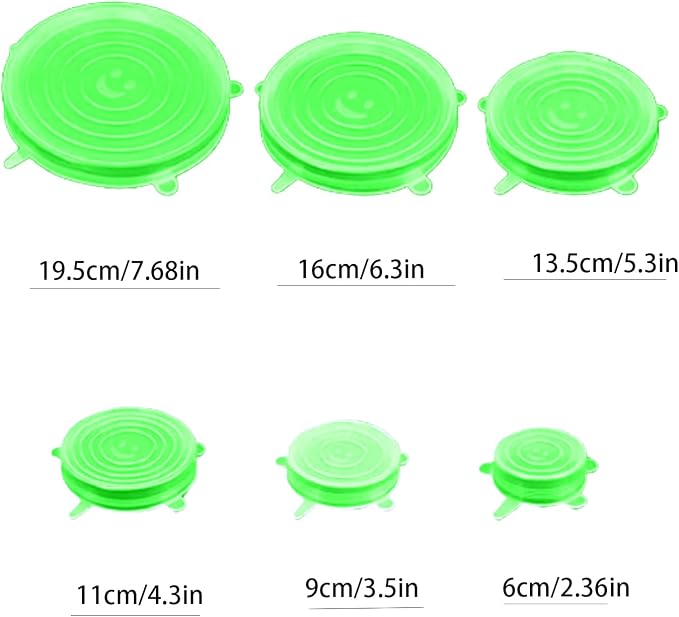 Silicone Food Storage Lids Set, Pink, 6 Sizes from 2.36 to 7.68 Inches, Reusable Stretch Container Covers, Airtight Bowl Covers (green)