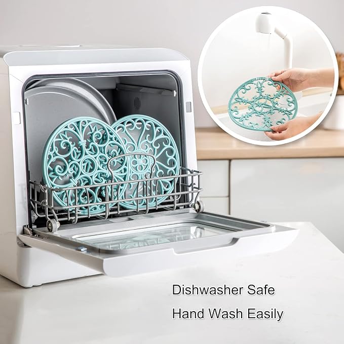 Silicone Trivet Mat - Non-Slip & Heat Resistant Kitchen Pads for Countertops & Table - Trivets for Hot Dishes & Cookware - Pot Holder for Pots & Pans - Turquoise, Set of 3