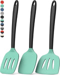 Coukre 3 Pack Silicone Spatula Set, Heat Resistant to 500°F, BPA-Free | Fish Spatula, Solid & Slotted Turners, Dishwasher Safe, Spatula Set for Eggs, Pancakes, Fish & Burgers, AquaGreenBlack