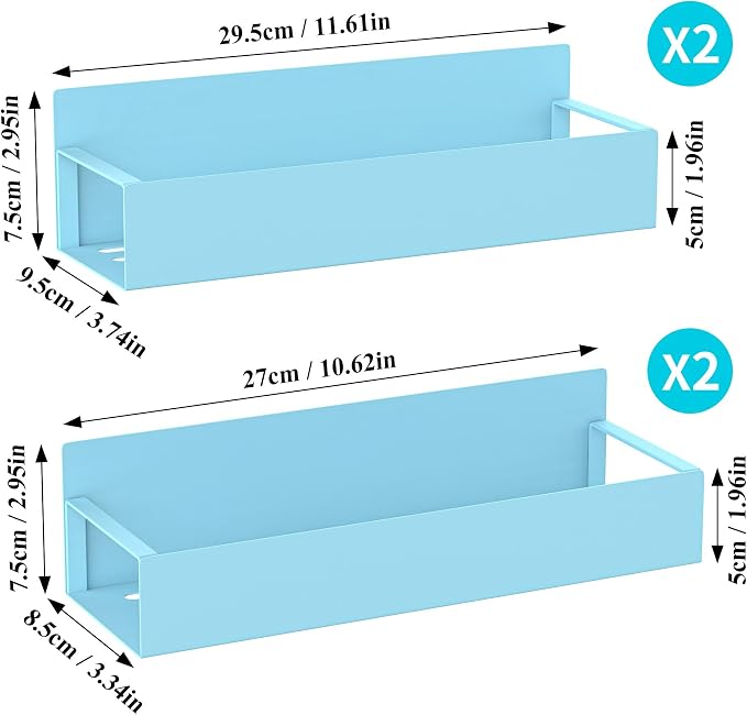 Metal Magnetic Spice Rack for Refrigerator Blue, 4 Pack | Magnetic Shelves Heavy Duty for Fridge in Kitchen, Seasoning Storage Organizer, For Oven Washer and Dryer, For Heavier Items