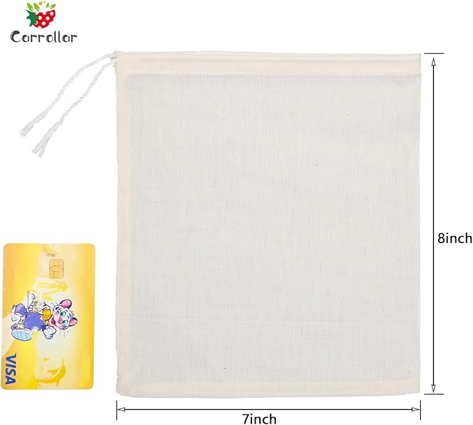 10Pcs Reusable Tea Filter Bag, Soup, Bone Broth Brew, Spice, Muslin Strainer, Natural Unbleached Cotton Cheesecloth Bags for Cold Brew Coffee (7x8inch)