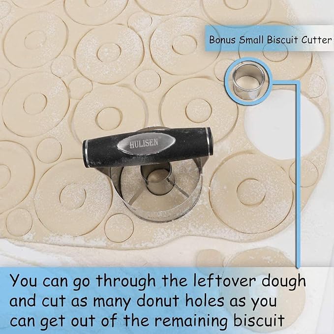 HULISEN 3.5 in Donut Cutter & Biscuit Cutter Set with hole, Stainless Steel | Set of 2, Ergonomic Rubber Handle, Dishwasher Safe, Baking Beginner Friendly, Gift-Ready Packaging