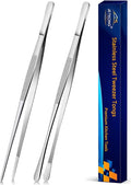 JETKONG 2 Pcs 12-Inch Cooking Tweezers Stainless Steel, Straight Food Tweezers, Professional Kitchen Tweezer/Forceps for Cooking Repairing and BBQ (12-Inch, Silver)