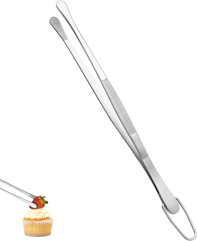 U-Taste Kitchen Cooking Tweezer, 18/8 Stainless Steel Tong, 8in/Round Tip | Food-Grade Metal Food Tong with Non-Slip Tips, Professional Chef Tweezers for Plating Serving Grilling Frying Cooking Baking
