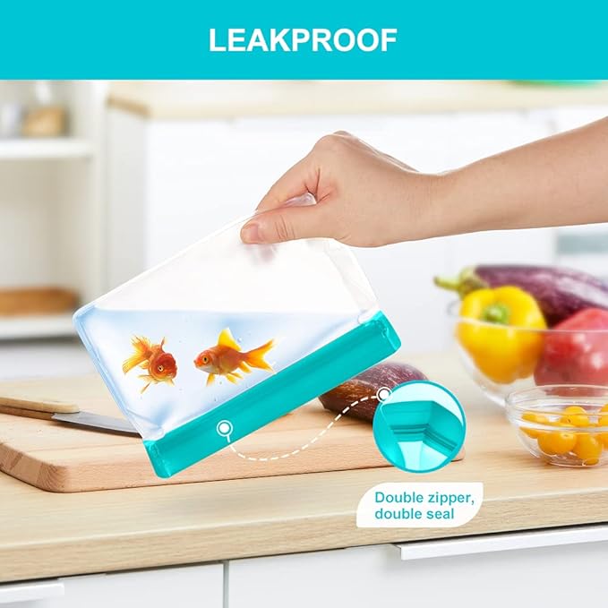 Reusable Food Storage Bags Stand Up, 9 Pack Leakproof Freezer Bags, BPA Free Gallon Bags, Reusable Plastic Snack Bags, Lunch Sandwich Bags for Home & Travel
