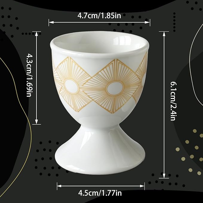Cinf Ceramic Egg Cups, Set of 2, Art Deco Boiled Egg Holders for Breakfast | Set of 2 ceramic egg cups, classic white design, easy to clean, ideal for boiled eggs, breakfast serving and holiday gifting