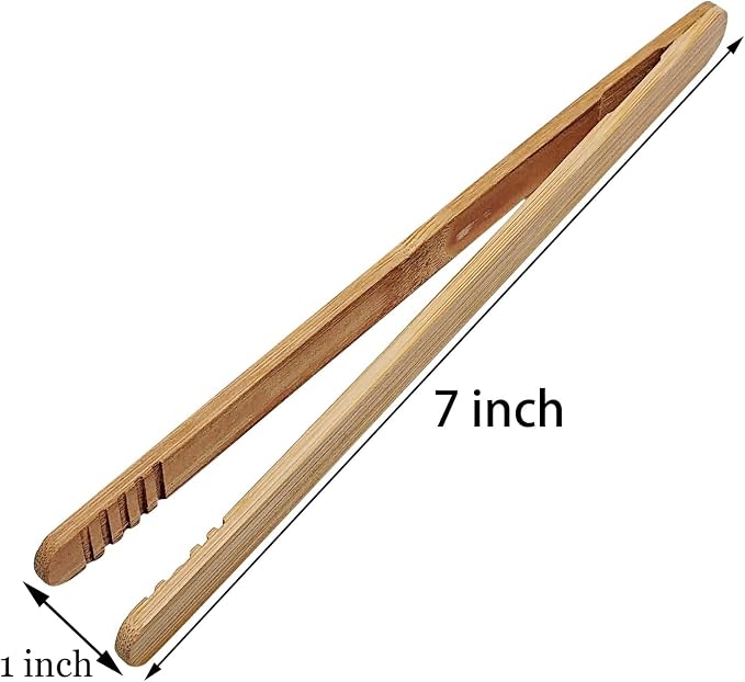 12 Pcs Bamboo Tongs 7 Inch Bamboo Toast Tongs for Serving Pickle Muffin, Cheese Fruits Salad, Toast & Bread (Pack of 2)