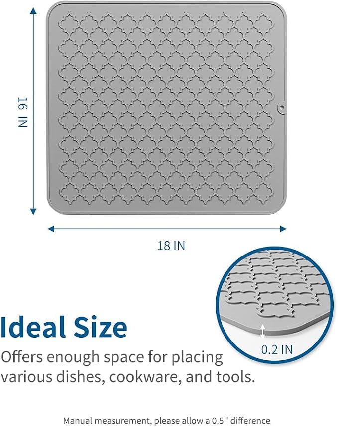 AMOAMI-Dish Drying Mats for Kitchen Counter-Silicone Dish Drying Mat-Kitchen Dish Drying Pad Heat Resistant Mat-Kitchen Gadgets Kitchen Accessories Kitchen Small Appliances(16" x 18", GREY)