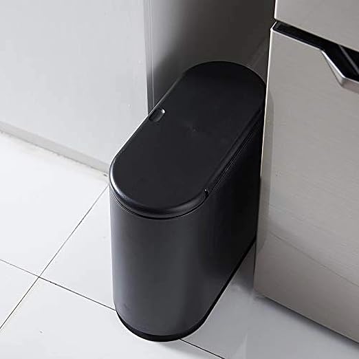 Sooyee 10 Liter Rectangular Plastic Trash Can, Black | 2.4 Gallon, Press Type Lid, For Bathroom, Powder Room, Bedroom, Kitchen, Craft Room, Office