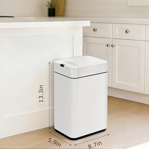 SYNCVIBE Slim Bathroom Trash Can, 2.6 Gallon, Butterfly Sensor Lid, White | Stainless Steel Garbage Can, Automatic Trash Bin, IPX5 Waterproof Wastebasket for Under Counter and Small Spaces