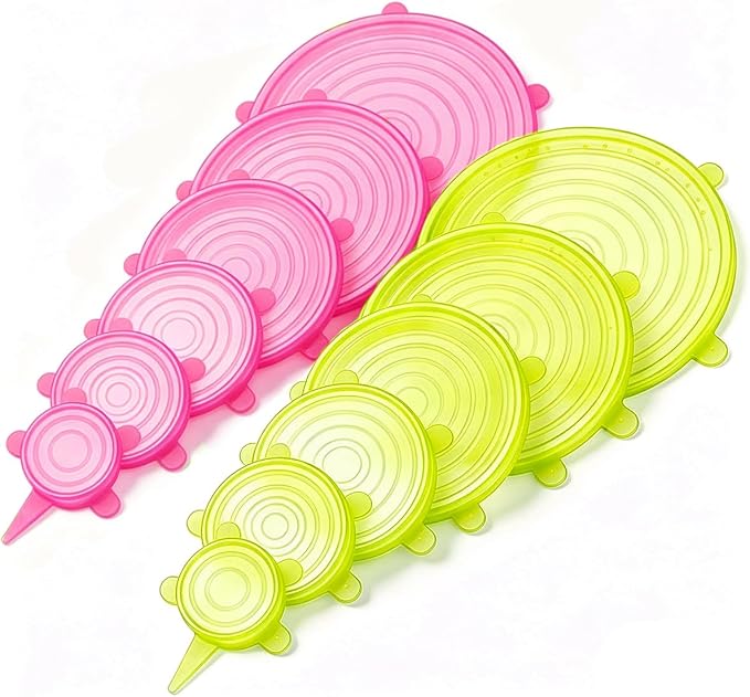 12 pcs Silicone Stretch lids set(6 Sizes,pink&yellow) | Reusable Food Storage Covers ,Flexible to Fit All Shape of Containers,Food Cover to Keep Food Fresh