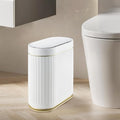 ELPHECO Slim Bathroom Trash Can with Lid, 2 Gallon White Golden | Smart Garbage Can, Plastic Wastebasket, Narrow Garbage Bin, Waterproof Bathroom Decor for Bedroom