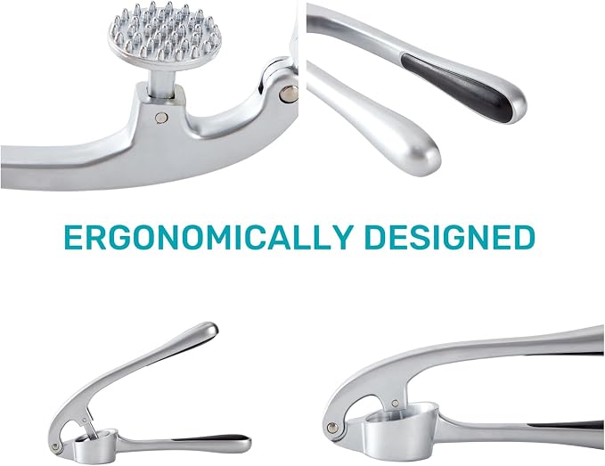 HiramWare Garlic Press, Premium Rust Proof Kitchen Garlic Mincer Crusher Squeezer with Ergonomic handle, Ginger Crusher with Good Grip, Easy to Clean, Dishwasher Safe