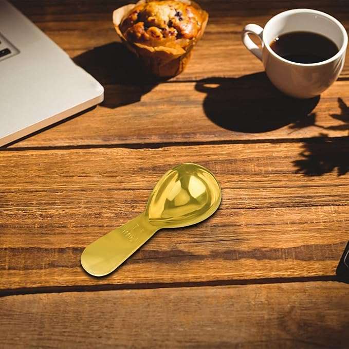 Coffee Scoop Set of 2, Gold Stainless Steel Measuring Spoons, 15ml & 30ml, Compact Short Handle, Measure Spoon for Espresso, Protein Powder, Matcha, Cocoa & Baking