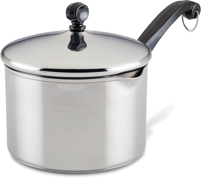 Farberware Classic Series Stainless Steel Straining Sauce Pan with Lid, 3-Quart Sauce Pan With Pour Spout