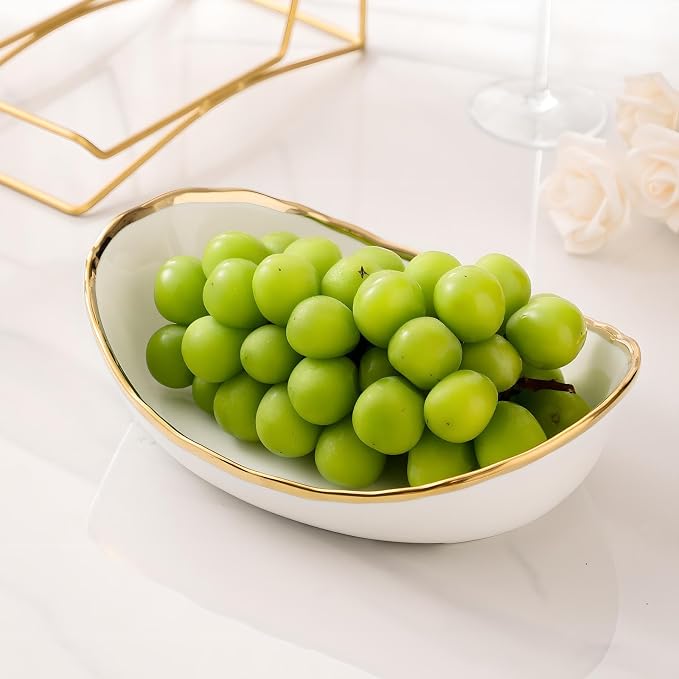 Gold Silver Fruit Bowl with Metal Stand, 3 Tier Ceramic White Fruit Bowl Fruit Rack for Kitchen Counter, Tiered Fruit Basket for Snacks Bread Candy Storage (White A (Smooth Surface))
