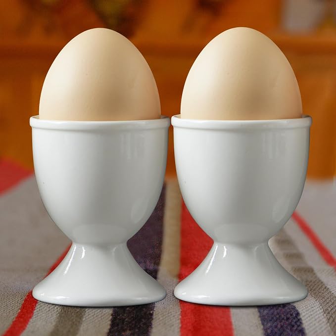 Cinf Ceramic Egg Cups, Set of 2, White Boiled Egg Holders for Breakfast | Set of 2 ceramic egg cups, classic white design, easy to clean, ideal for boiled eggs, breakfast serving and holiday gifting