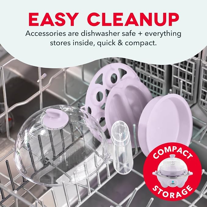 Dash Rapid Egg Cooker, 7 Hard Boiled Eggs, Lavender | Electric Egg Poacher, Boiler, Steamer & Omelette Maker Machine, Soft or Poached Eggs for Breakfast, Auto Shut-Off, BPA-Free