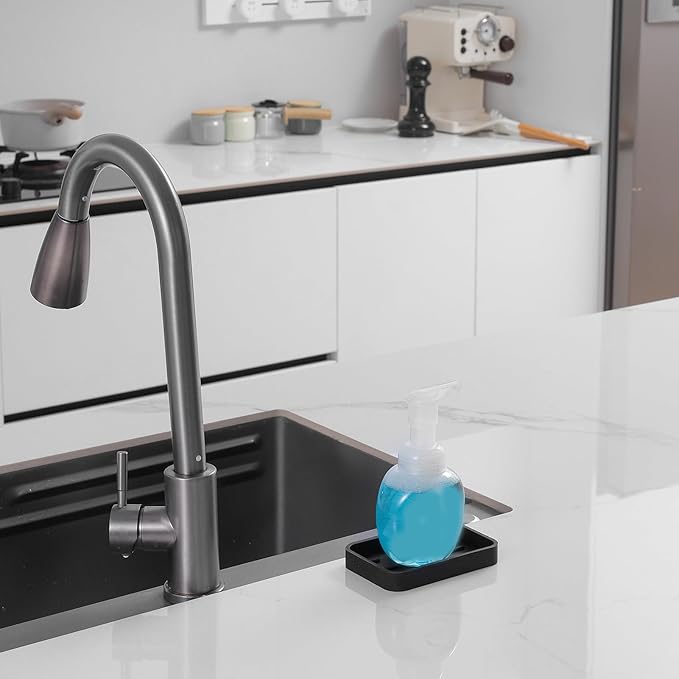 MicoYang Silicone Kitchen Sink Organizer Tray for Multiple Usage,Easy Clean Sponges Holder for Kitchen Bathroom Counter or Sink,Dish Soap Dispenser,Scrubber,Bottle,Cup Black 4.9”x 3.2”
