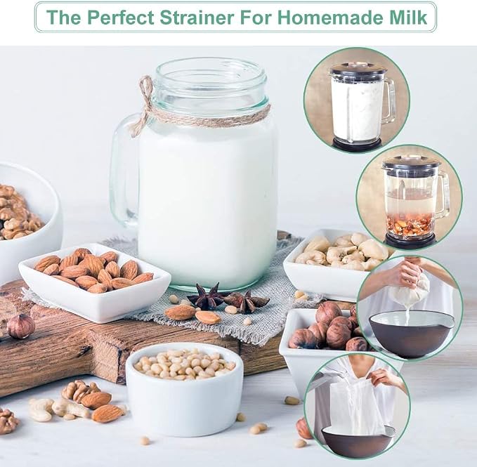 Nut Milk Bag Reusable 3 Pack Multi-size Food Strainer Nut Bags | for Straining Almond/Soy Milk Greek Yogurt Cold Brew Coffee Tea Beer Celery Juice Fine Nylon Mesh(8"x12"/10"x12"/13"x13")