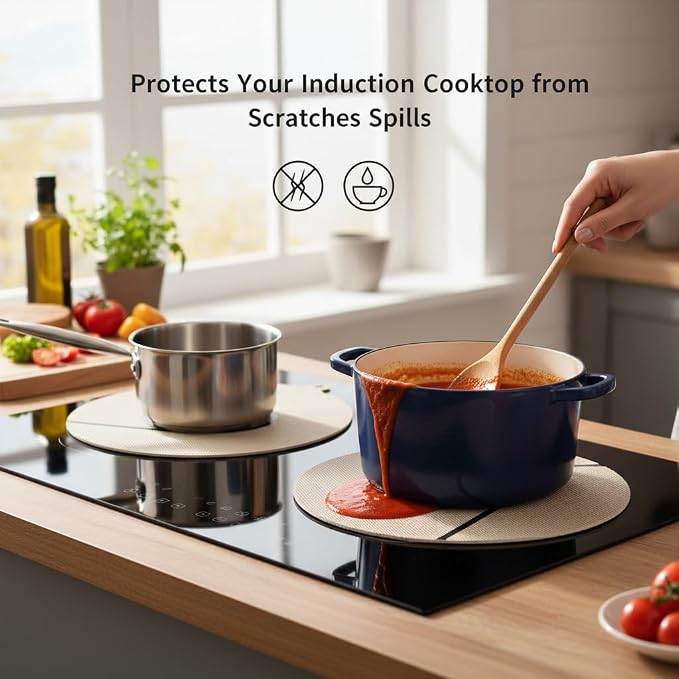 Induction Cooktop Mats - Silicone Stove Cover, Stove Mat 2 Pack 9.4”(24cm) | Scratch Protector for Magnetic Stove, Non-Slip Pads for Pots and Pans, Protects Induction Stove from Spills and Scratches