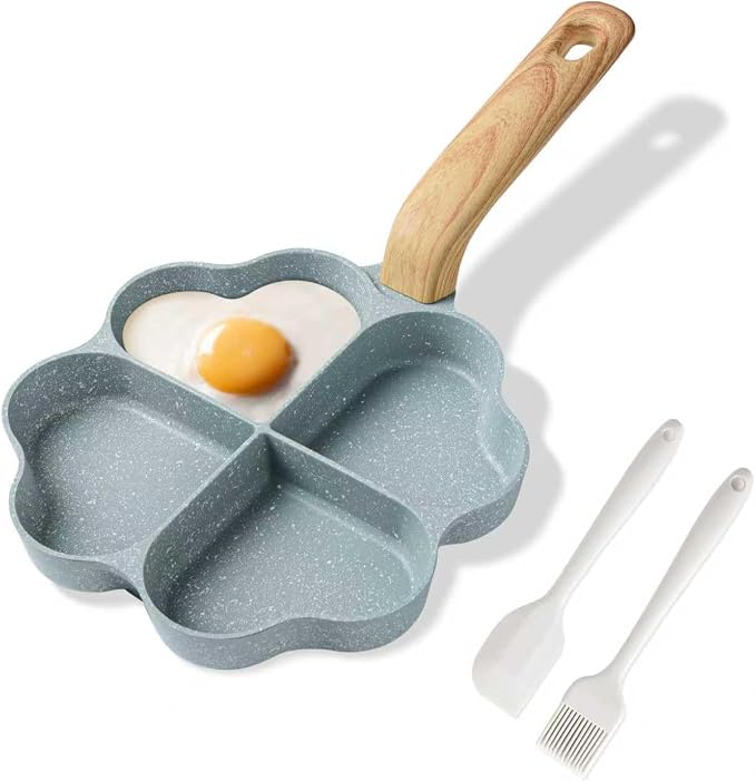 Caannasweis Egg Omelette Pan, 4-Cup Nonstick Granite Omelette Skillet Breakfast Frying Pan Egg Cooker Suitable for Gas Stove & Induction Cookware, PFOA PFOS Free, Green Heart Shaped