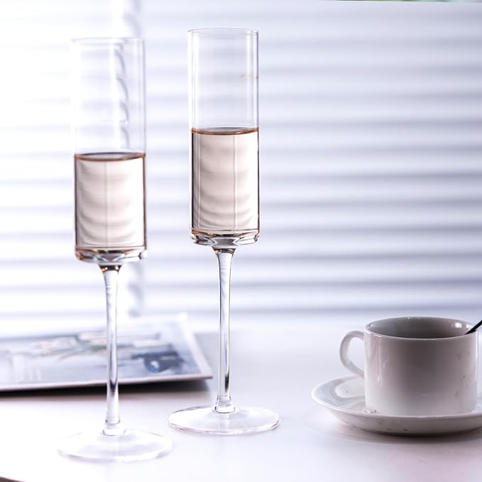 BACLIFE Crystal Champagne Flutes Set of 6 - Hand Blown Champagne Glasses With Long Stem - 6.5 oz Elegant Sparkling Wine Stemware - Unique Gift for Christmas Day,Birthday,Wedding - Clear