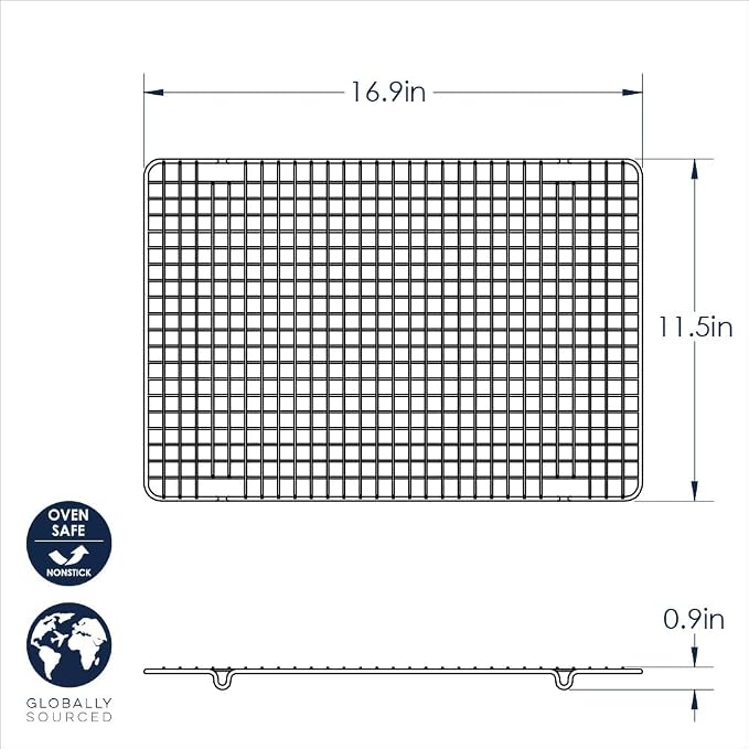 Nordic Ware 43343 Oven Safe Nonstick Baking & Cooling Grid (1/2 Sheet), One Size, Steel | Oven Safe Nonstick Crisping and Cooling Half Sheet Rack