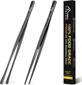 HOTEC Kitchen Tweezers Tongs Stainless Steel Professional Chef Tweezers, Set of 2-12inch Extra-Long Food Tongs for Cooking,Grill and Baking