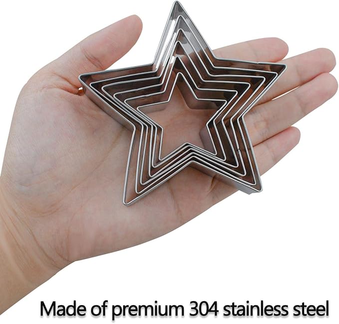 6 Pieces Star Cookie Cutters Set - Stainless Steel Five-Pointed Shaped Cutter, Biscuit Molds, Fondant Cake Cheese Cutter, Pastry Mold Bakeware Tools - Christmas Gifts (Assorted Sizes)