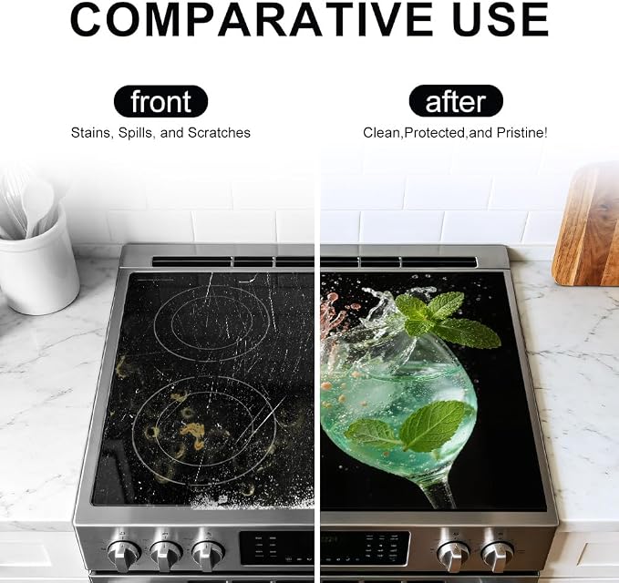 Cocktail Bar Stove Top Cover for Electric Stove, 28x20 In Mat | Heat-resistant non-slip mat holds hot cookware; glass cooktop protector, dish drying; colorful drinks summer kitchen decor