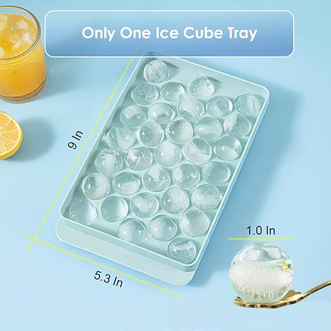 Ice Cube Tray with Lid, 1" Round Ice Tray for Freezer (1 Tray Only) | 1 Tray Makes 1" Round Ice Balls for Iced Coffee & Juice, Easy Twist Release, Space-Saving for Home Use