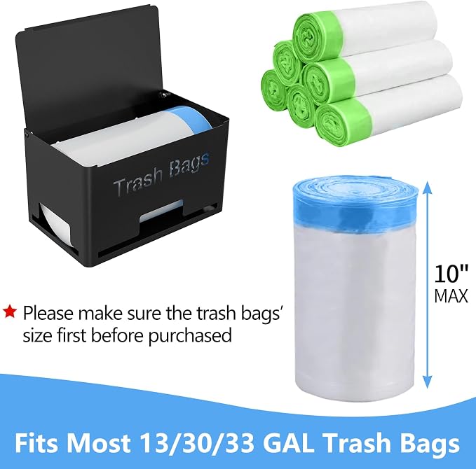 STWWO Large Trash Bag Holder Dispenser | Metal Garbage Bag Dispenser Roll Holder, Kitchen Trash Storage Organizer for Under Sink, Wall Mounted or Freestanding, Black