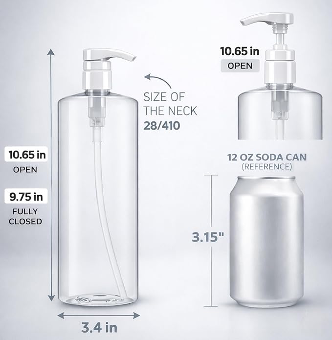 Bar5F Pump Bottle 32-Ounce 1-Liter Empty | For Shampoo Conditioner Body Wash Lotion, BPA-Free, Crystal-Clear, Pack of 1
