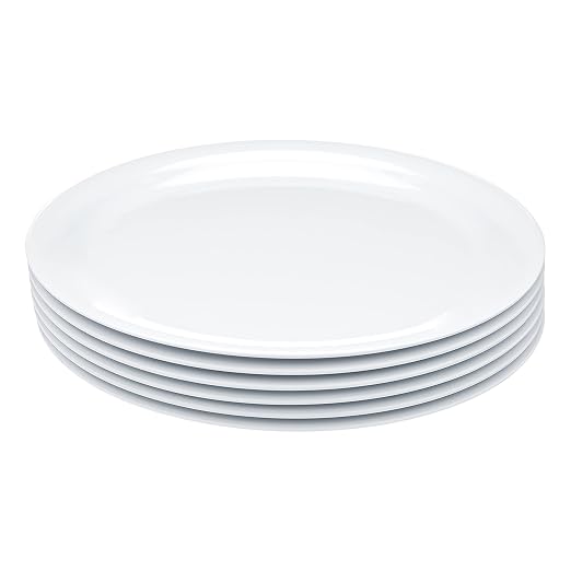 Amazon Basics Melamine Plastic Plate, Dishwasher Safe, BPA Free, 6 Piece Set, 9 in, White