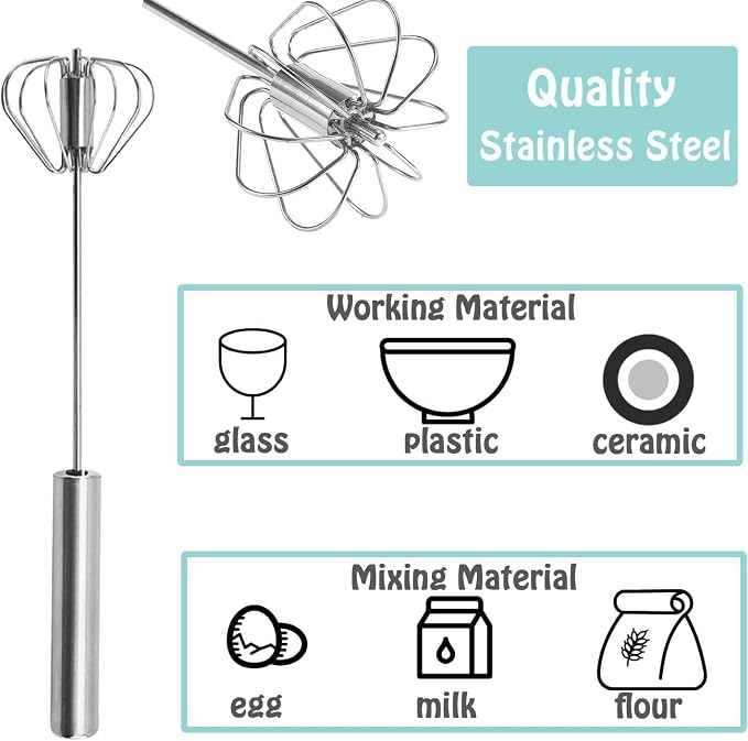 Semi-automatic Whisk, Stainless Steel Egg Beater, Hand Push Rotary Whisks Mixer Stirrer for Making Cream, Whisking, Beating and Stirring (12Inch)