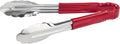 Winco 9" Red Plastic Stainless Steel Serving Tongs | Color coded, Scalloped edges, Restaurant service, Great for Salads and Buffets