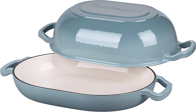 VORRINGARD Enameled Cast Iron Sourdough Bread Oven, Dutch Oven, Loaf Cast Iron Bread Pan for Homemade Bread Baking, Meatloaf Pan with Lid, 7QT, Sea Salt