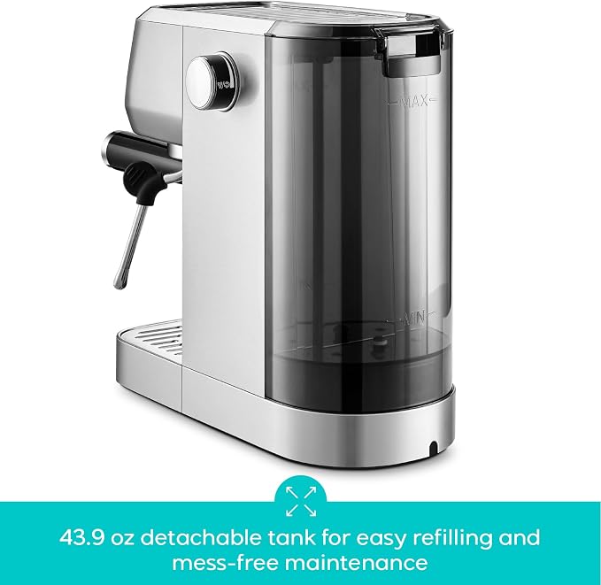 CASABREWS 3700 Essential Stainless Steel Espresso Machine with Steam Wand | 20-Bar Italian Pump, Powerful Steam Wand, 43.9oz Removable Water Tank, Compact Espresso Maker for Home, Cappuccino & Latte