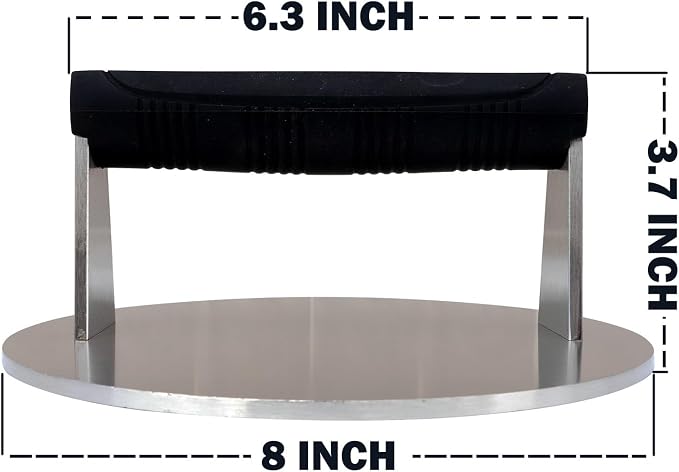 Smash Burger Press, Dishwasher Safe Stainless Steel, 8 in, 3.25 lb